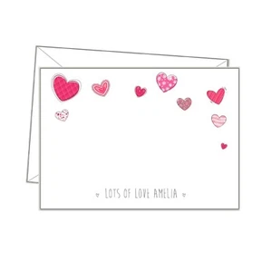 NOTE CARDS & envs, HEARTS personalised girls writing paper message postcard - Picture 1 of 11