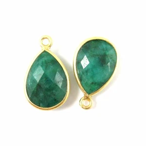 Einfassung Edelstein Anhänger - Vermeil - Smaragd gefärbt - kleine Träne - 10x14 mm (2 Stck.) - Bild 1 von 4