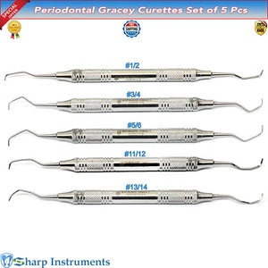 5Pcs Gracey Curette Calculus Removal Hygiene Dental Anterior Posterior Instrumnt - Bild 1 von 6
