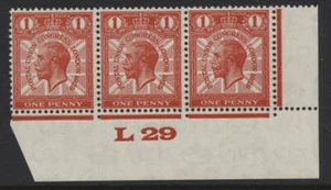 1929 1d SCARLET POSTAL UNION CONGRESS 'L29' CONTROL STRIP OF THREE. SG 435 - Picture 1 of 1