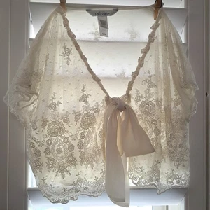 Delicada talla S Pequeña encaje crema blanco encogerse de hombros chaqueta corbata lencería transparente nupcial - Imagen 1 de 13