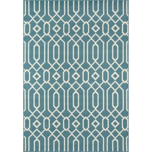 Momeni Baja Links Geometric Trellis Outdoor Area Rug Blue 5'3" x 7'6" - Picture 1 of 5