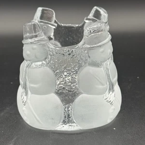 NYBRO Glass Snowman Christmas Candle Votive SWEDEN Clear And Frosted Vintage - Picture 1 of 10