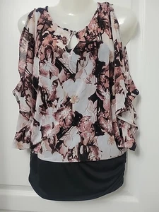 Jennifer Lopez Bluse Damen Freizeit Größe XS Blumenmuster rosa schwarz offene Ärmel gebraucht, in einwandfreiem Zustand - Bild 1 von 11
