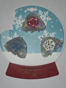 Social Strähne 3er Set Winterkralle Haarspangen rot blau weiß Schneeflocke Urlaub  - Bild 1 von 8