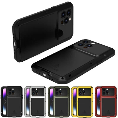 Funda con pantalla de vidrio templado de alta resistencia de aluminio LOVE MEI para iPhone 14 Pro Max Foto 1 de 4