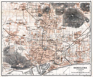 Barcelona historical map from 1913 (Wagner & Debes) Vintage Print Poster - Picture 1 of 3