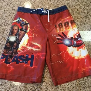 Marvel Iron Man Whiplash Sz 8 Boys Red Super Hero Swim Trunks Shorts Mesh Lined - Picture 1 of 12