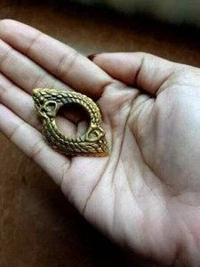 Thai Khmer Brass Figure Depicting Two Intertwined Naga Serpent Vintages Ring - Foto 1 di 8