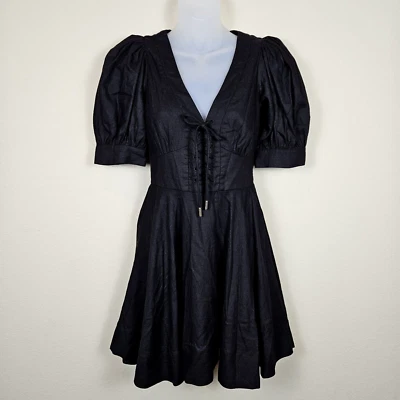 Mini Vestido Revolve House Harlow 1960 Manga Abullonada 0 Negro Lino Fiesta Cachicho Foto 1 de 4