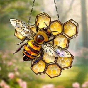 Honey Bee Shaped Suncatcher Stained Glass Effect Hanging Decoration *WOW* - Picture 1 of 3