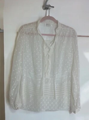 Zimmermann Sheer White Dots Blouse sz 2 ( US Size8 ) Designer Top Long Sleeves - Image 1 of 4