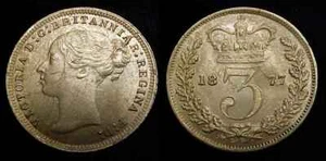 GREAT BRITAIN 1877 Silver Threepence BU *Toned* - Picture 1 of 1