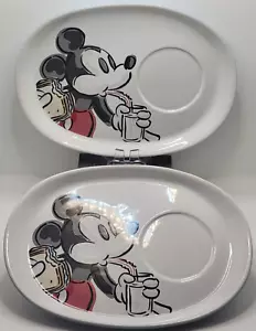 Disney Mickey Mouse Beber Leche Blanco Cerámica Bandeja de Almuerzo Platos (2) - Imagen 1 de 4