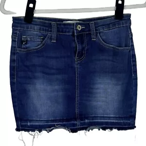 KanCan Jeansrock Damen Größe 5 dunkle Waschung Used-Look Fransensaum kurze Minijeans - Bild 1 von 8
