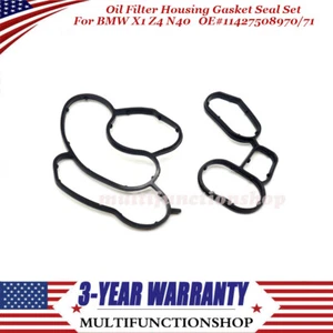 Engine Oil Cooler Filter Housing Gasket Seal Set For BMW 11427508970 11427508971 - Picture 1 of 9