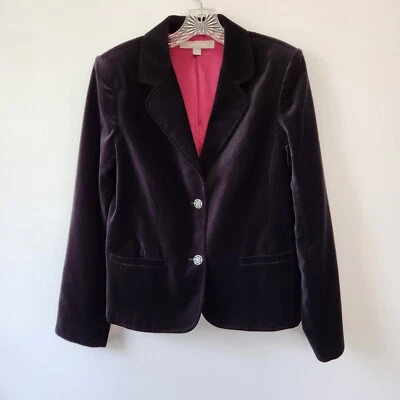 Croft & Barrow Blazer Jacket Women's 10 Black Velvet 2 Button Gothic Preppy Chic - Image 1 of 4
