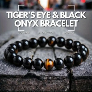 8mm Tigers Eye and Black Onyx Obsidain Beaded Bracelets - Balance, Protection - Bild 1 von 5