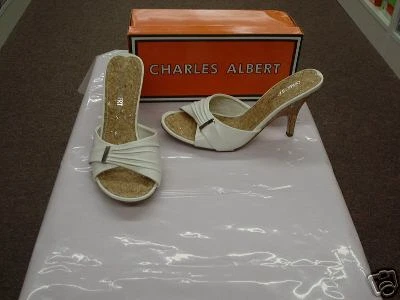 CHARLES ALBERT MULES/HEELS BEIGE LEATHER LOOK 10  NIB - Image 1 of 1