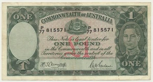 Australia: 1942 KGVI £1 Armitage-McFarlane. Scarce 2nd Prefix P/77, VF Cat $105 - Picture 1 of 2