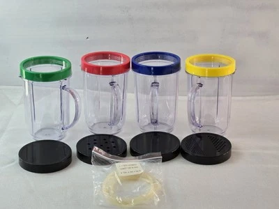 Original Magic Bullet Blender Mugs Cups W/Lip Rings & Lids Replacement Part New - Image 1 of 4