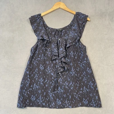 Blusa para mujer THEORY talla mediana 100 % seda sin mangas con volantes Foto 1 de 4