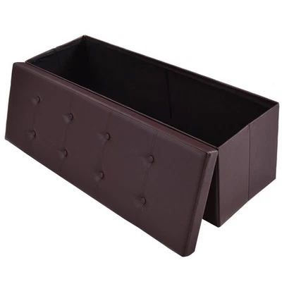 Costway 45"x15"x15" Large Folding Storage Faux Leather Ottoman Pouffe Box Stool - Image 1 of 4