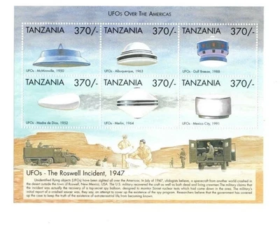 Hoja de 6 estampillas de recuerdo de aviones OVNIs de Tanzania 1999 Scott #1825 MNH Foto 1 de 2