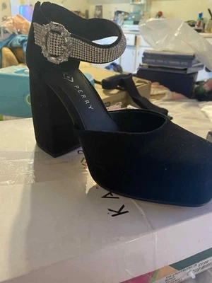Zapatos de salón Katy Perry The Uplift con hebilla para mujer talla 7,5 M negros con correa en el tobillo tacones bloque Foto 1 de 2