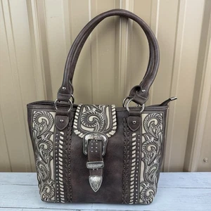 Bolso de mano Montana West de cuero con hebilla marrón - Imagen 1 de 14