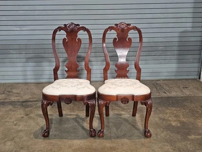 Pair Of KINDEL Winterthur Collection Mahogany Clawfoot Dinning Arm Chairs Silk - Image 1 of 4