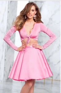 Tarik Ediz Long Sleeve Cropped Two Piece Pink Size 8 - Picture 1 of 7