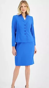 LE SUIT STAND COLLAR PENCIL SKIRT SUIT SIZE 14 BLUE CORNFLOWER - Picture 1 of 4