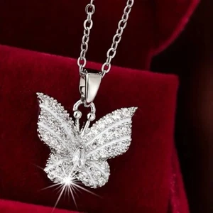 Butterfly Zircon Pendant Necklace Silver Plated Jewelry Gift For Women - Picture 1 of 6
