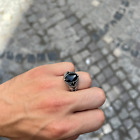 Minimalny onyksowy pierścionek z kamienia owalny onyks srebro szterlingowe pierścionek srebro 925k pierścionek