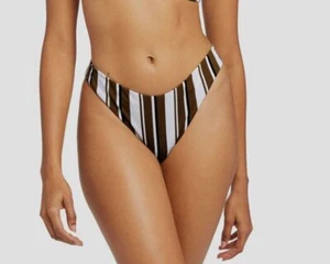 $110 Vitamin A Women's Green Barths Stripe Isla Bikini Bottom Swimwear Size M/8 - Picture 1 of 2