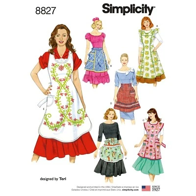 SIMPLICITY 8827 MISSES' APRONS Sewing Pattern 5 Designs Full & Half Apron S-L - Image 1 of 4