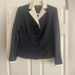 Liz Claiborne Navy Blue Pin-Stripe Blazer Size 6, Faux White Dress Shirt - Picture 1 of 4