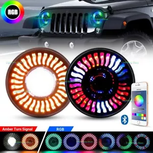 7'' inch RGB Halo LED Headlight Chasing Demon Combo For Jeep Wrangler JK LJ TJ - Foto 1 di 12