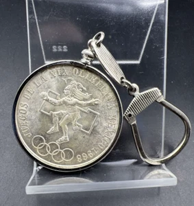 1968 Mexico Silver 25 Pesos BU Olympics Dancing Chief Commemorative in Keychain - Picture 1 of 11