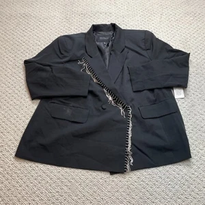 Eloquii Blazer Jacket Womens 22 Plus Size Black Beaded Fringe Suit Pockets New - Picture 1 of 14