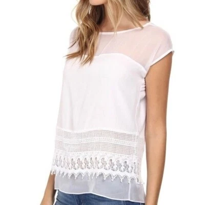 Bailey 44 Mujer Blanco Seda Transparente Crochet Top Mangas Cortas Talla XS Foto 1 de 4