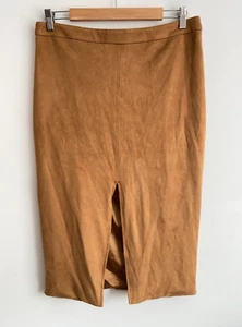 Bardot Skirt Womens Size 14 Brown Pencil Straight Zip Slit Stretch Lined Work - Picture 1 of 13