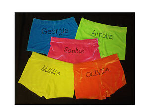 New LILAC LIZARD  gymnastic SHORTS Neon velour PERSONALISED with name, All sizes