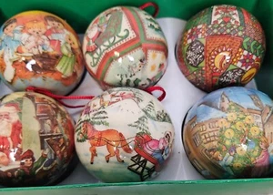 Montgomery Ward Christmas Ornaments Decoupage Snowman Santa Angel Carolers - Picture 1 of 14