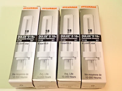 4 - Sylvania CF18DD/827 T4 CFL 2-Pin G24d-2 Base 18 Watt 2 Tube Lamps / Bulbs - Image 1 of 3