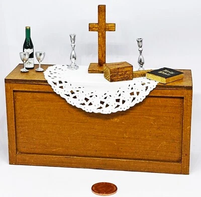Dolls House Miniature Wooden Church Altar Complete With Accessories 1:12 Tumdee - Image 1 of 4