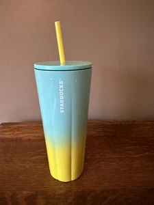 Starbucks Summer 2021 Stainless Steel Ombre Yellow Teal 24oz Tumbler mit Strohhalm - Bild 1 von 6