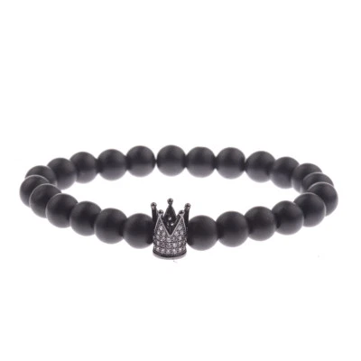 Браслеты с подвесками 8 мм Double Crown King мужские женские черные матовые бусины из оникса - Изображение 1 из 4