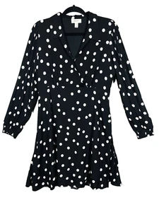 Damen Faux Wickel Tupfen Kleid Größe 10 Hohe Taille Swing Saum Karriere Büro Neu mit Etikett - Bild 1 von 18